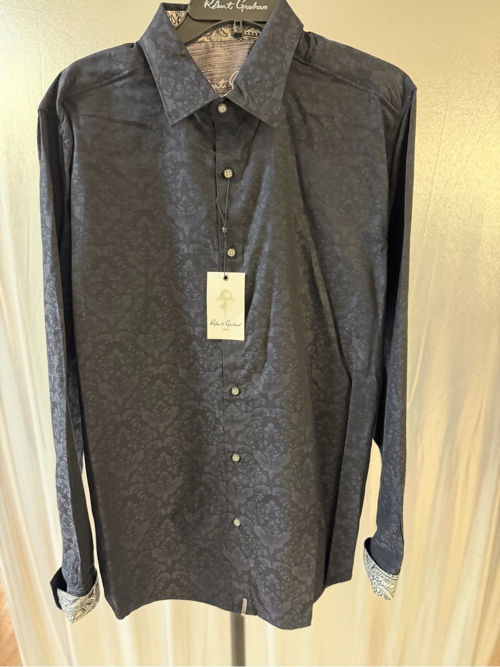 Robert Graham Navy Floral Jacquard Long-Sleeve Shirt
